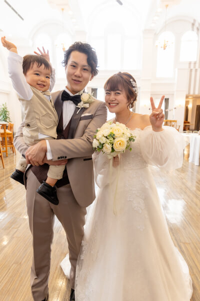 新潟県三条市　長岡市　新潟市　結婚式場　前撮り　フォト撮影　前撮影　カラードレス　ウェディングドレス　ウェディングパーティー　パパママキッズ婚