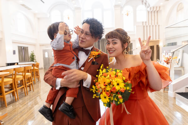 新潟県三条市　長岡市　新潟市　結婚式場　前撮り　フォト撮影　前撮影　カラードレス　ウェディングドレス　ウェディングパーティー　パパママキッズ婚